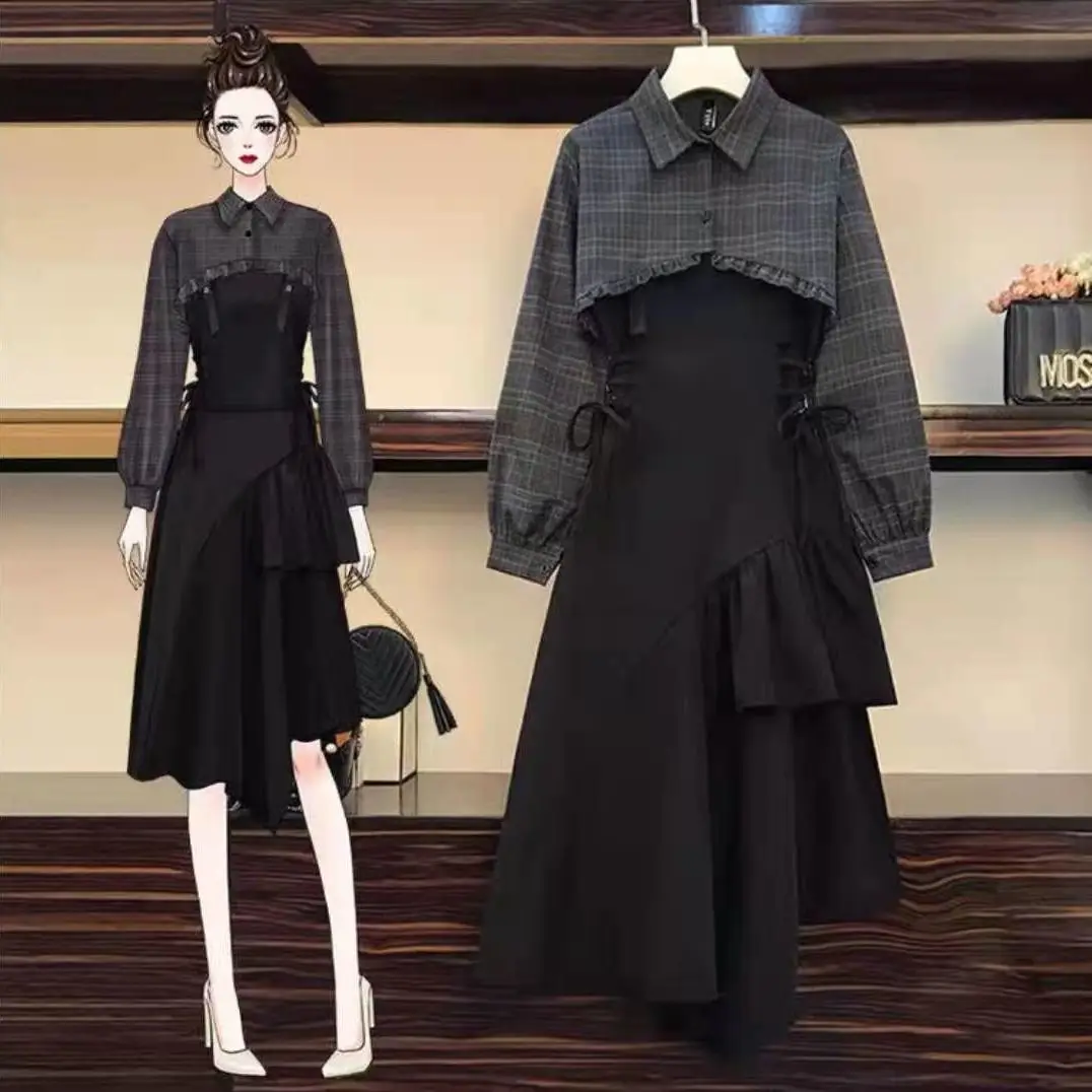 

Fashion spring new 2021 large women clothing temperament age reducing shirt show thin versatile dress two piece set women
