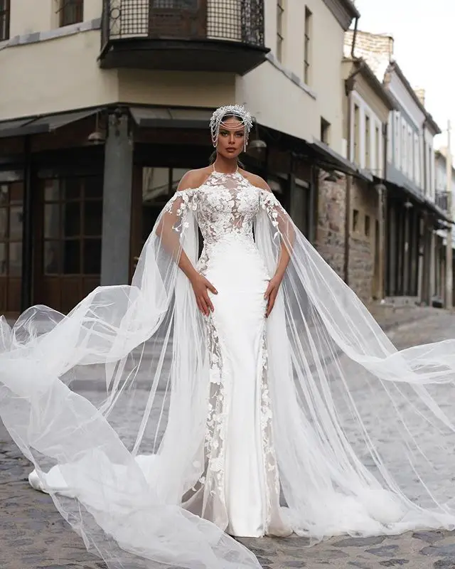 Пляжное свадебное платье с юбкой-годе сексуальное кружевное невесты лямкой на