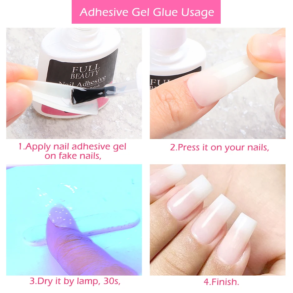 

8ml Fake Nails Glue Gel French Art Nail Extension 3 in 1 Base Coat Rhinestone Stick Super Glue False Nail Capsule