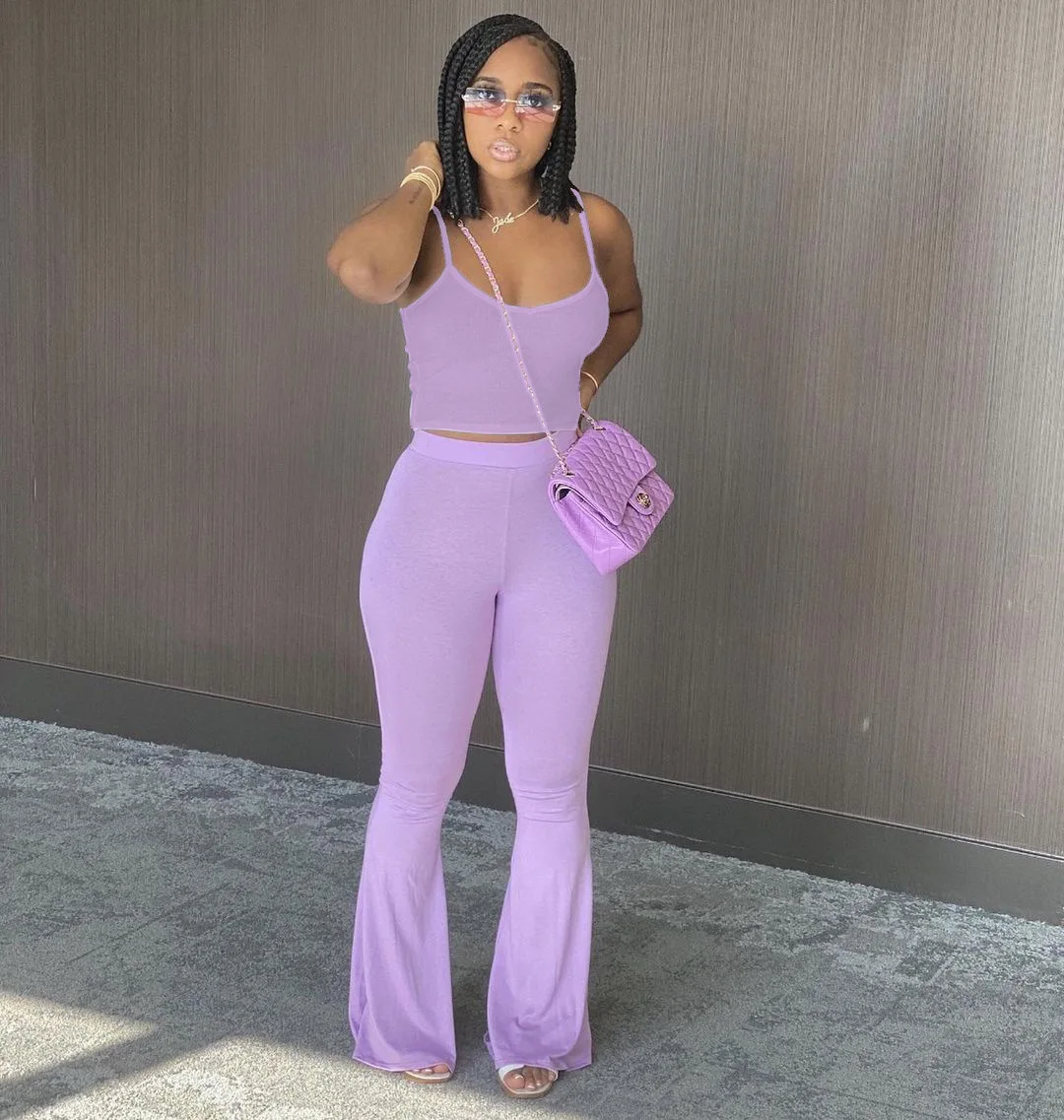 

2021Summer Beachwear Two Piece Set Women Sporty Streetwear Top+flare Bell Bottom Trouser Female Clubwear