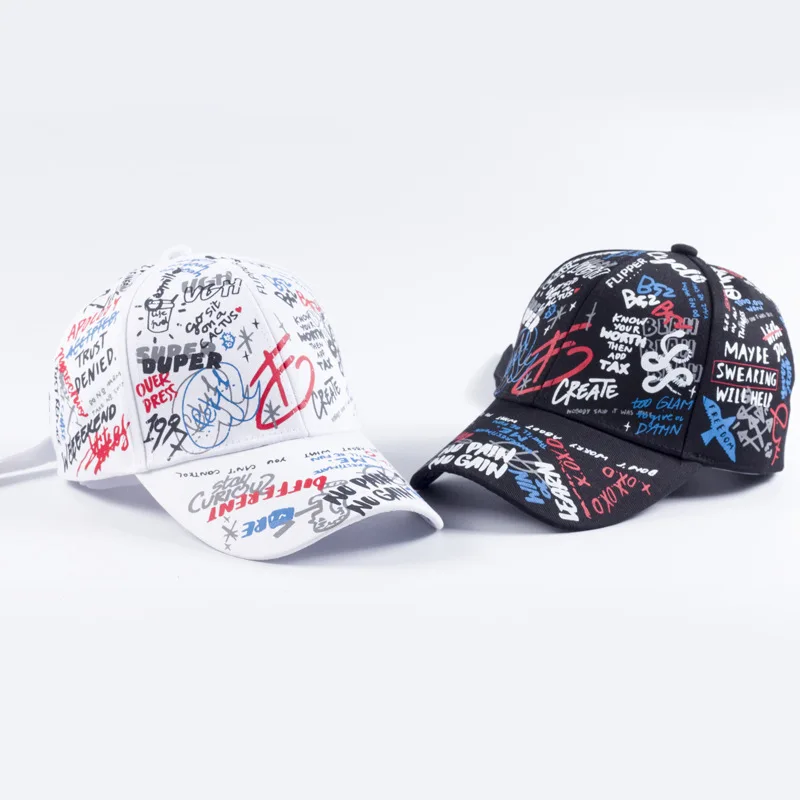 New Unisex Women Men Hats Adjustable Black White Color Printing Graffiti All-matching Baseball Cap For Male Female | Аксессуары для