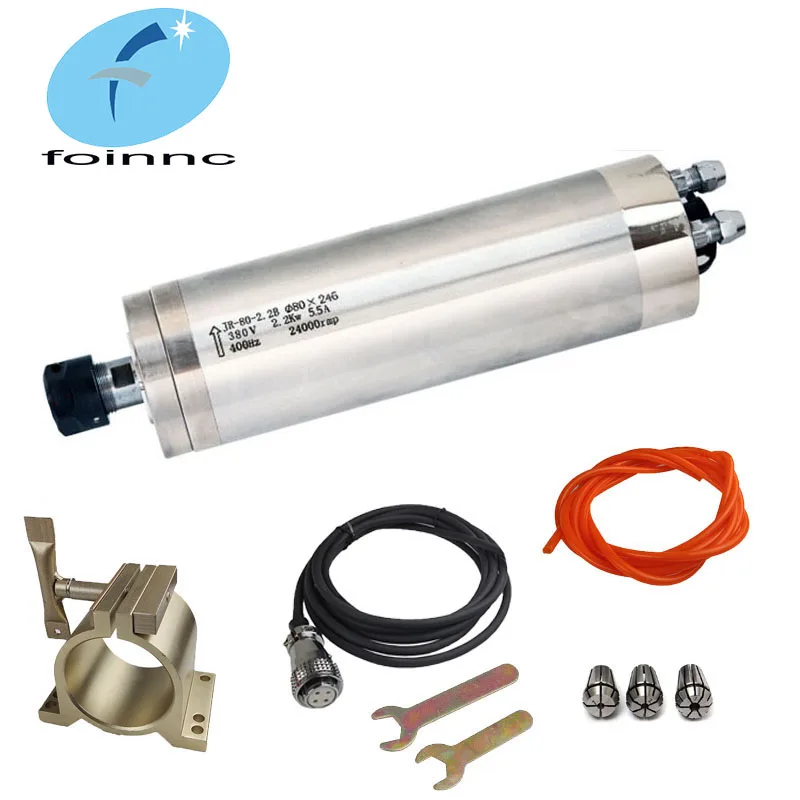 Водяное охлаждение шпинделя мотора 80 мм 2.2 кВт ER20 220В/380В 24000 об/мин водяной охлаждаемый шпиндель для станка ЧПУ фрезерования.