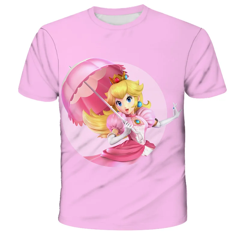 

Clothes Child Girls 3D T-Shirt Cartoon Super Mario Princess Tops For Kids Short Sleeve TShirts Fashion High-Quality Tees 4T-14T