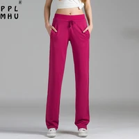casual womens classic pants korean elastic high waist lacing sweatpants plus size cotton joggers straigh pantalones pour femme