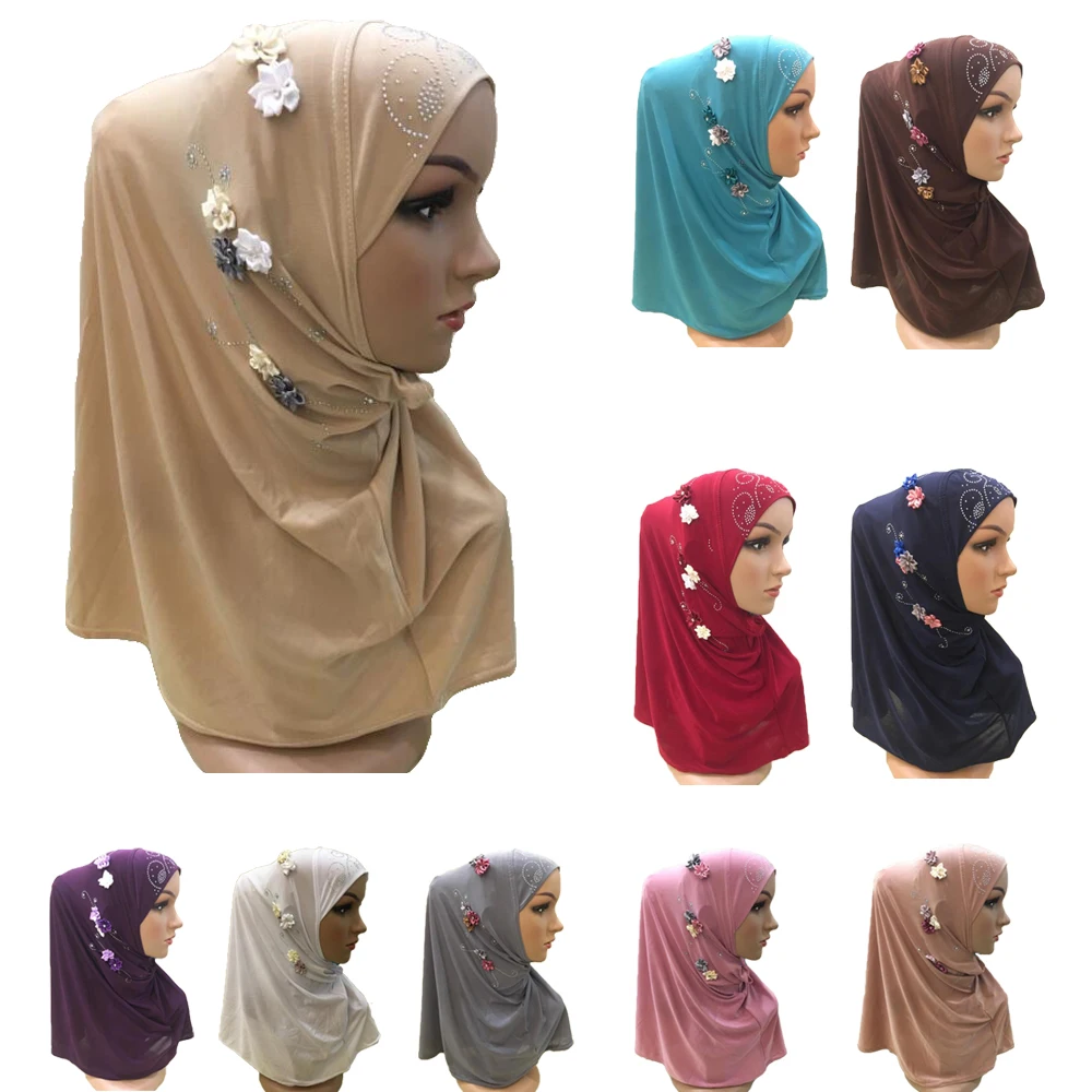 12 шт. мусульманские женские хиджаб с цветочным узором Горячая бурение Amira шали