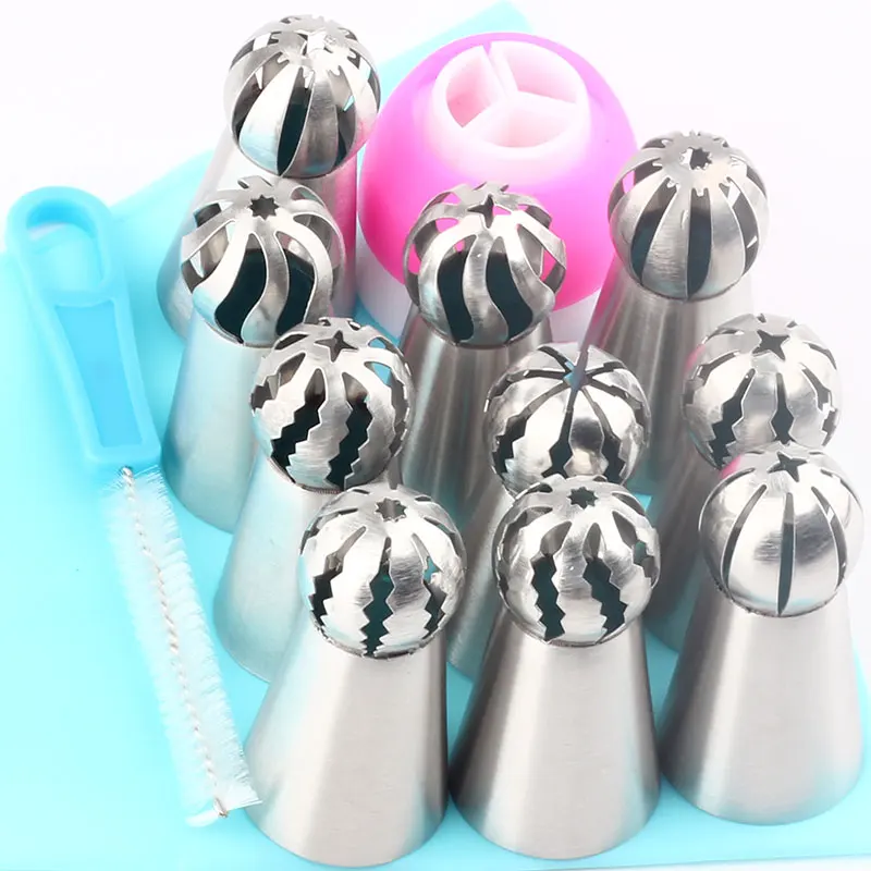 

13Pcs Russian Nozzles Stainless Steel Icing Piping Nozzles Tips Spherical Ball Pastry Tips Fondant Pastry Cake Decorating Tools