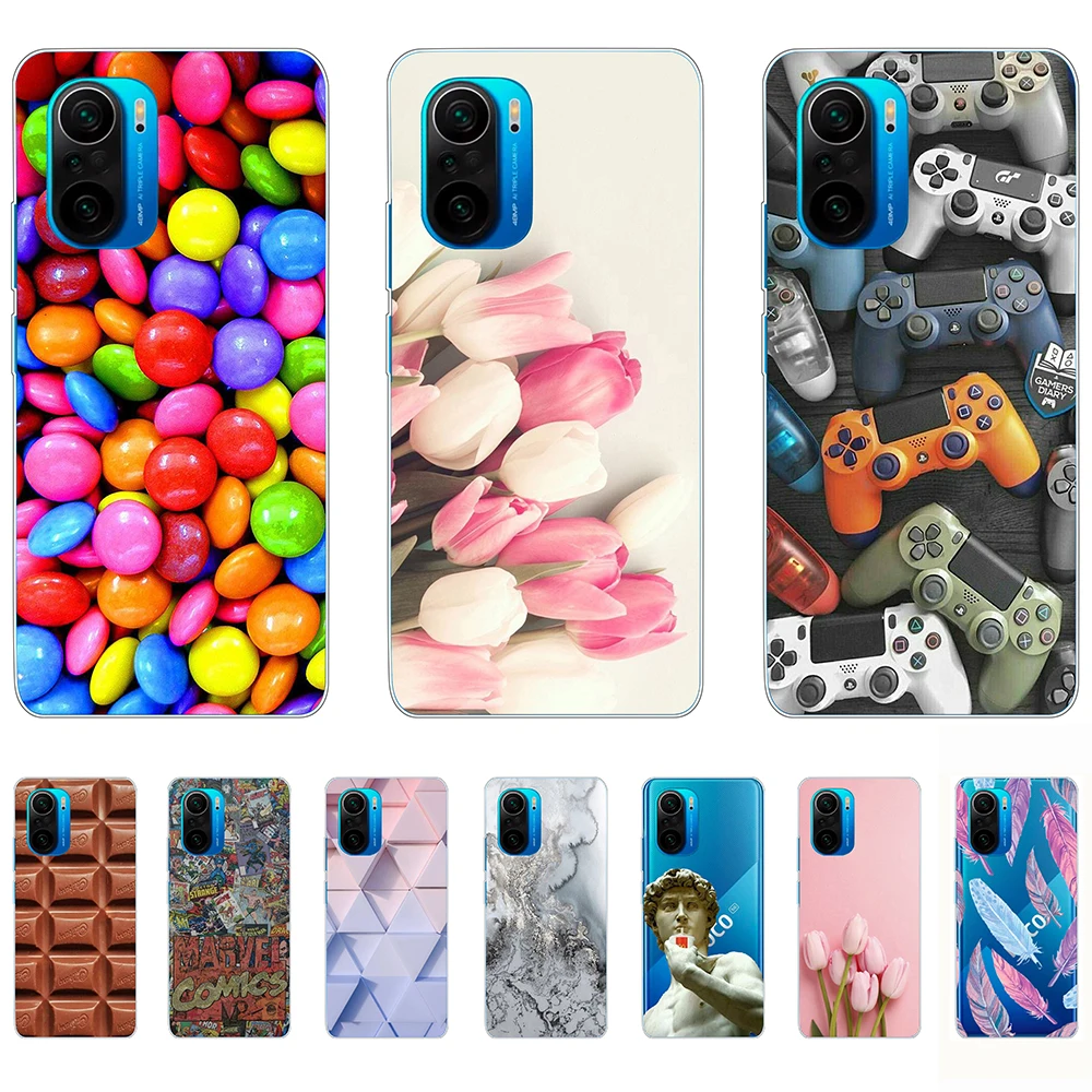 

For Xiaomi Poco F3 Silicon Case Durable Cartoon Soft Transparent Anti-knock Non-slip Anti-fall Tpu Fundas Bumper Full Protection