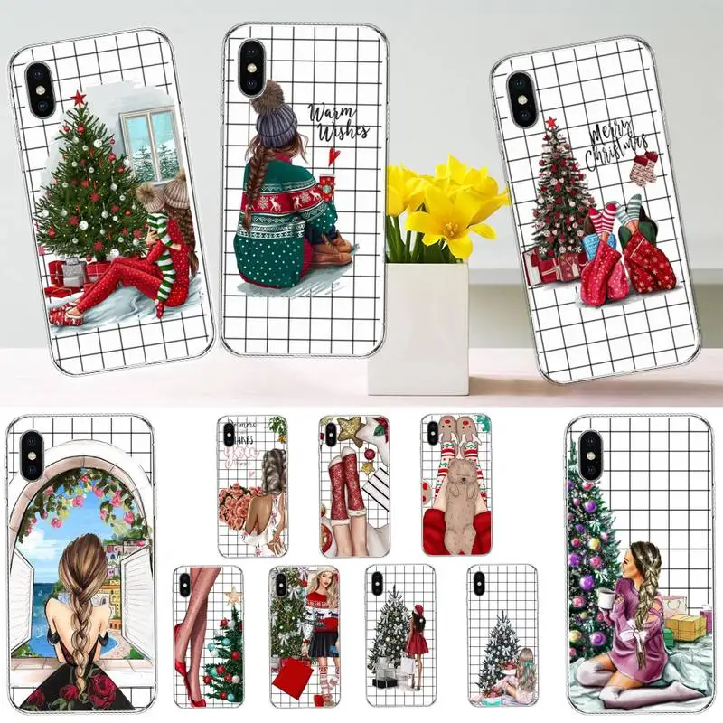 

Merry Christmas Girl checkered Phone Case for iPhone 11 12 mini pro XS MAX 8 7 6 6S Plus X 5S SE 2020 XR