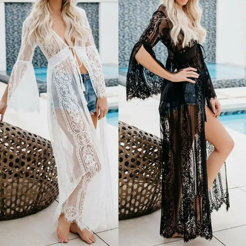 

2020 Hot Style Womens Beach Bikini Cover Up Long Lace Summer Crochet Maxi Dress Swimwear New