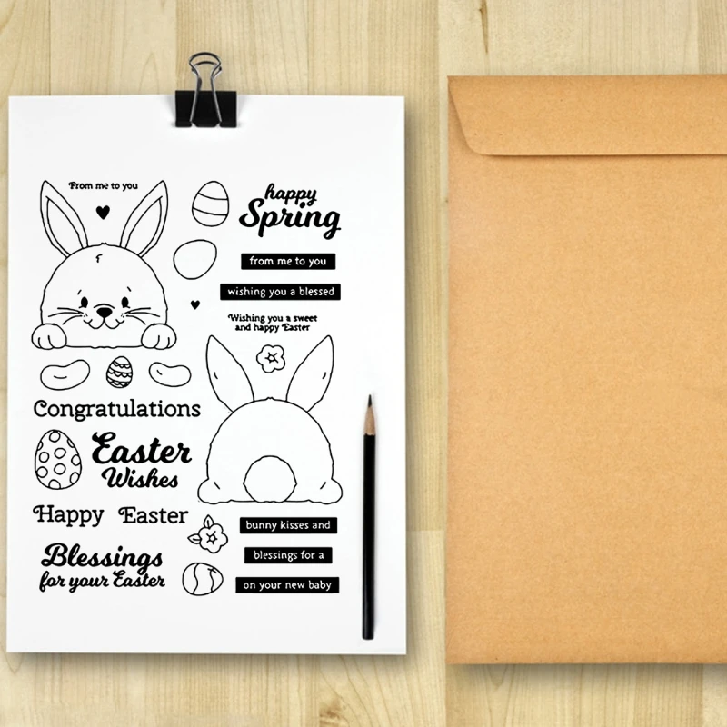 

Spring Happy Easter Rabbit Flower Silicone Seal Stamp DIY Scrapbooking Stamps