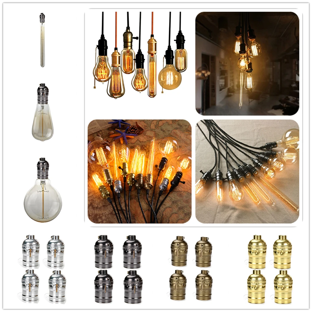 Классический ретро держатель лампы Edison гнездо E27 цоколь жемчуг черный античная