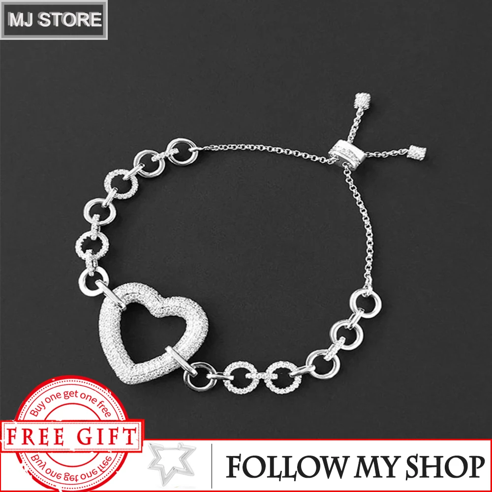 

S925 Sterling Silver Adjustable Bracelet Love Heart Design Simple Fashion Personality Luxury Monaco Jewelry For Women Gifts