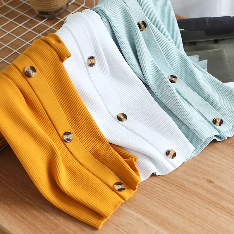 

Square Neck Sweater Short Sleeve Button Trim Summer Sweaters Women M-XL