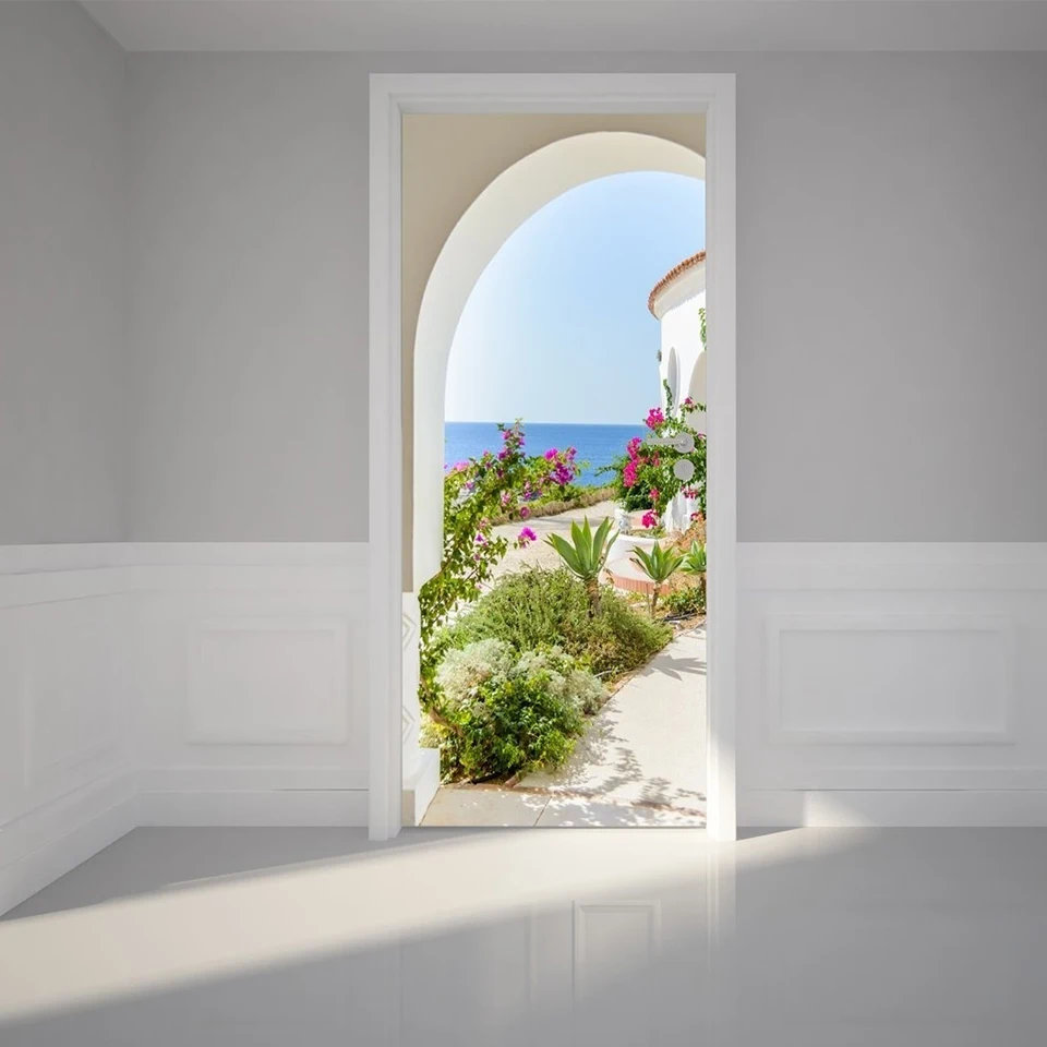 

Home Decor Door Stickers Pvc Poster Flower Plant Sea Landscape Self Adhesive 3D Canvas Print Waterproof Living Room Art Picture