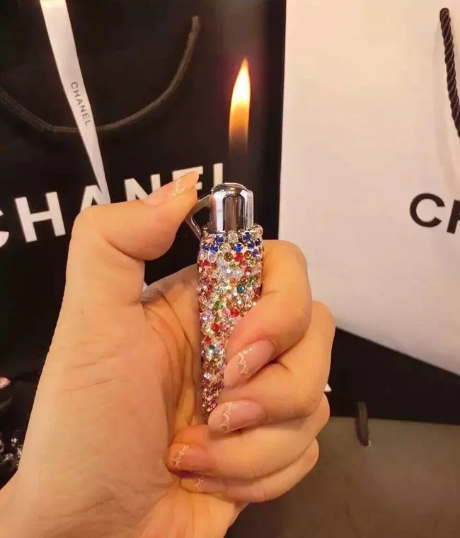 Personality Women diamonds Jet Butane Cigarette Lighter Gas Ultra-thin inflatable lighter Beautiful Cigar | Дом и сад