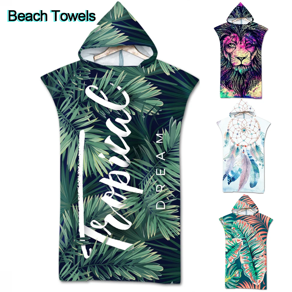 Пляжное полотенце с капюшоном из микрофибры для взрослых быстросохнущее банное