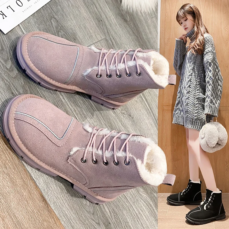 

Winter Fur Ankle Snow Boots Comfortable Thick Plush Keep Warm Sneakers Ladies Flock Platform Cotton Shoes Ladies Loafers Flats