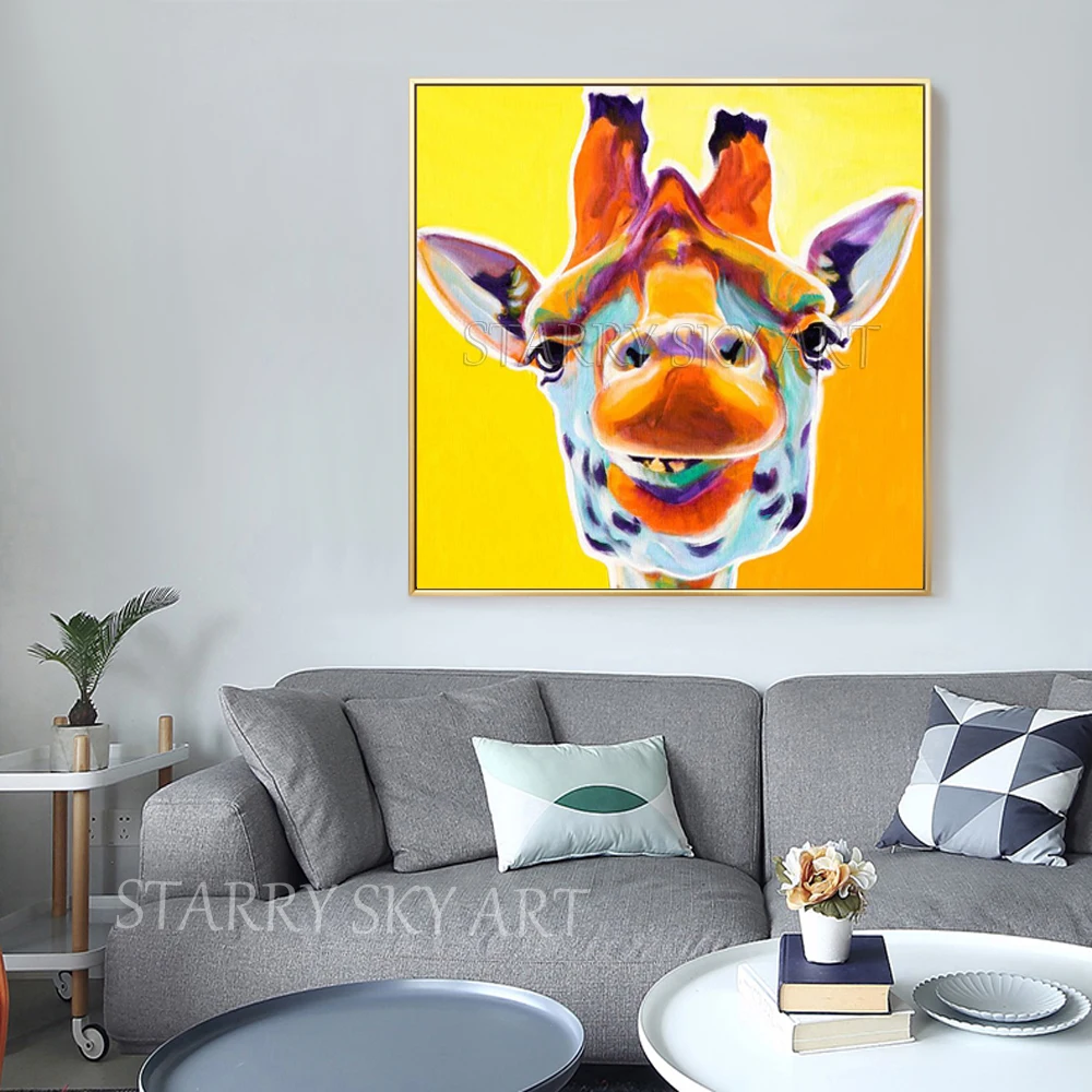 

Large Wall Art Hand-painted Modern Animal Giraffe Oil Painting on Canvas Funny Animal Giraffe Head Oil Painting for Living Room