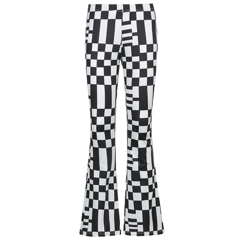 

Weekeep Vintage Plaid Print Streetwear Pants Women Elastic Low Waist 2000s Fashion Straight Trousers Y2K Casual Retro Sweatpants