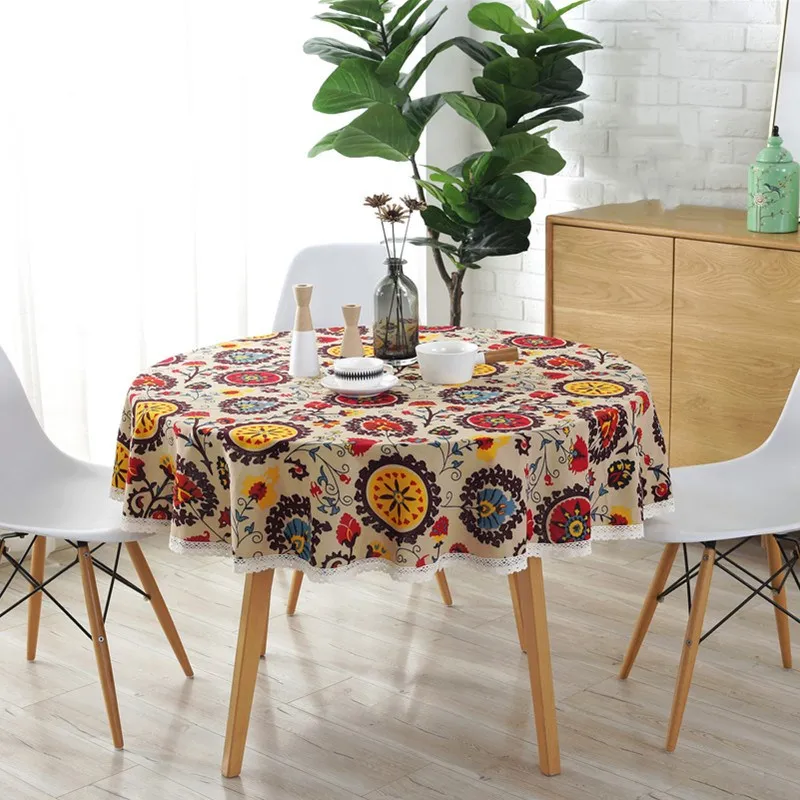 Богемный Национальный Стиль круглая скатерть с кружевным декором печатных