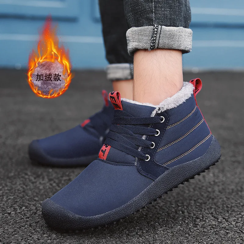 

Brand Men Boots Waterproof Boots Men Ankle Snow Boots Fur Fashion Flat Casual Lace-up Outdoor Shoes Man Size 39-48 High Quality