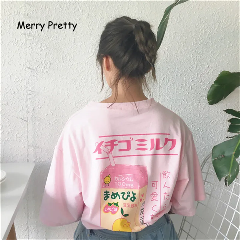 Kawaii фруктовый сок хлопковая Футболка женские Топы Harajuku Японская Мода Топ 2020