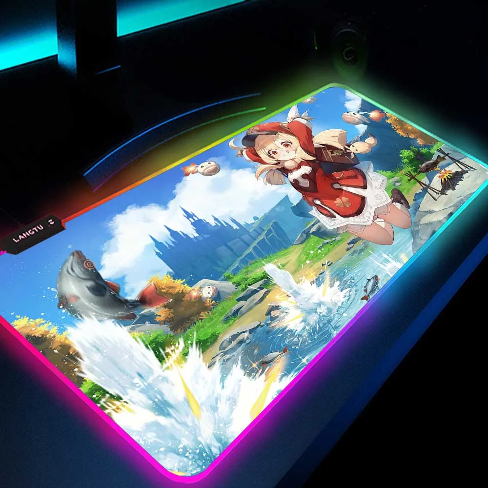 

Genshin Impact Anime Mouse Pad Gamer Decoration Cute Gaming Keyboard Table Mat Mousepad Rgb LED Backlit Mat Mats Extended Pad