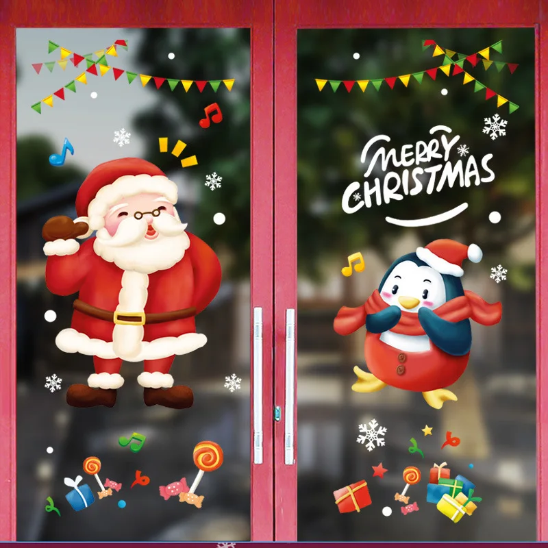

2022 Christmas Decoration Door Sticker Santa Window Sticker Self-adhesive Glass Sticker Creative Wall Sticker XH9323