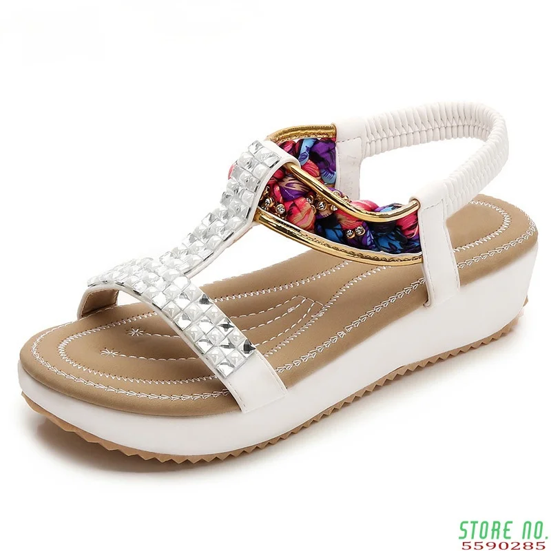 

2019 женская обувь, летние пляжные туфли на танкетке на платформе, женские удобные сандалии из мягкой кожи с эластичным ремешком, женские босо...