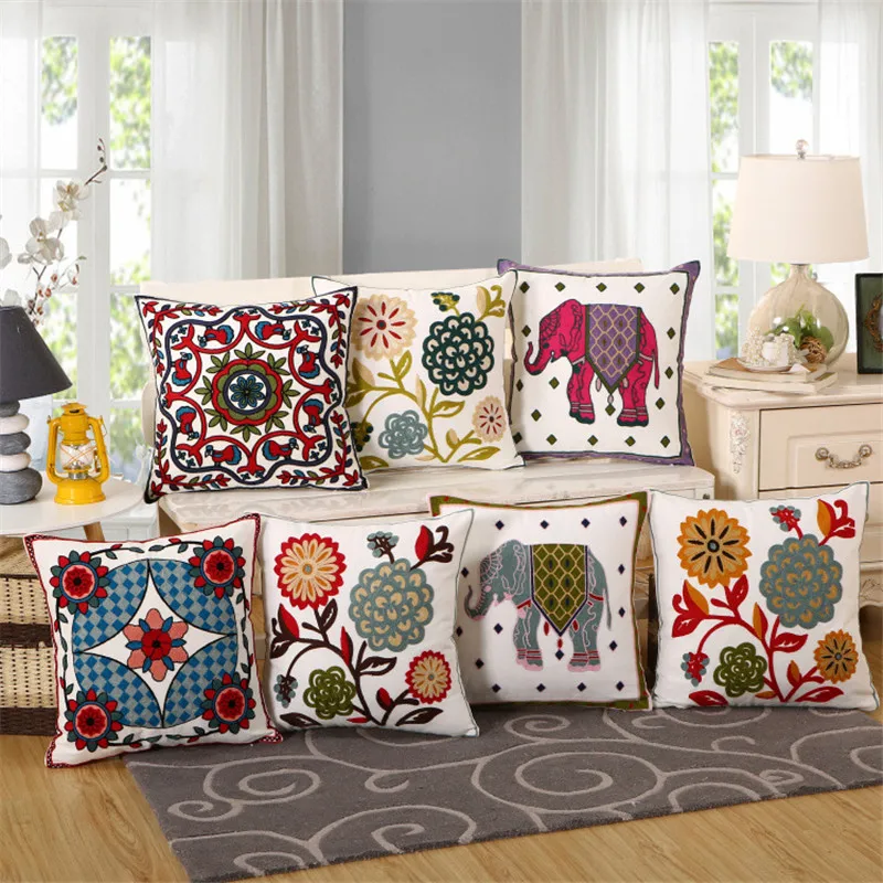 

BZ133 Luxury Cushion Cover Pillow Case Home Textiles supplies Lumbar Pillow Elephant embroidery pillows chair seat