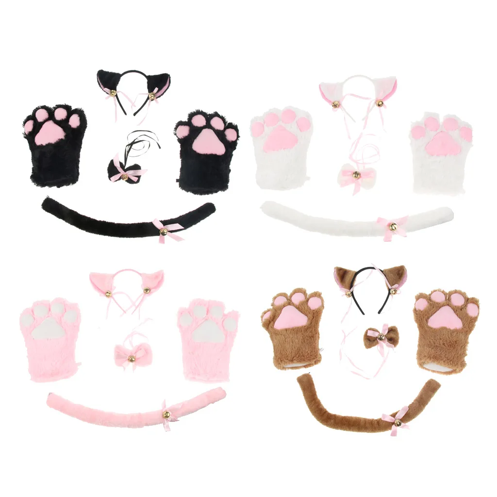 

Cute Cat Cosplay Fancy Anime Costume Set Tail Ears Collar Paws Gloves Set