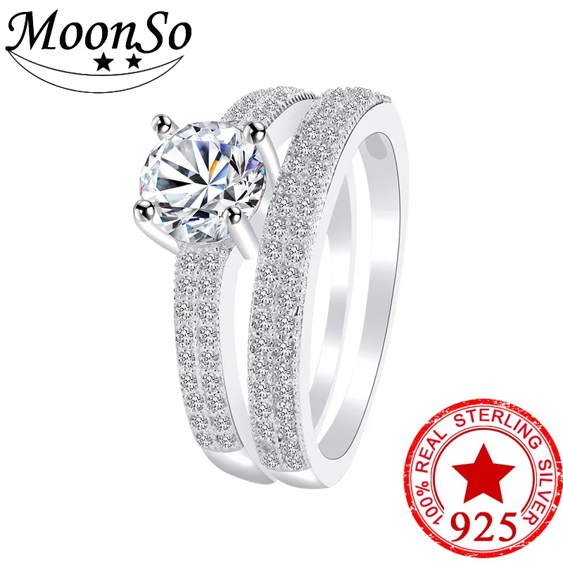 Реальные 925 Серебряное кольцо для женщин помолвки свадьбы украшенных