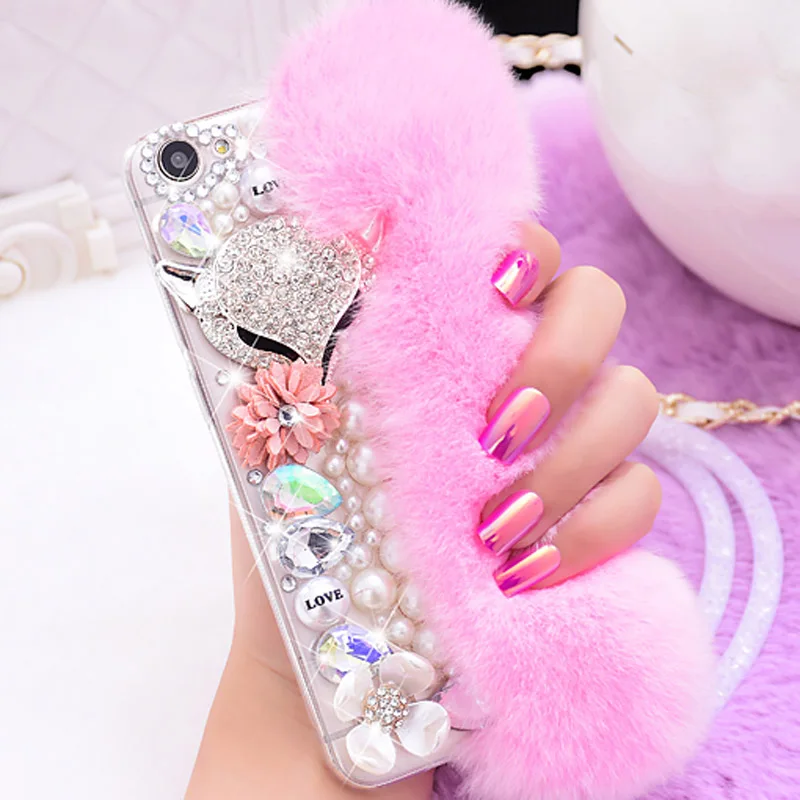 

Fox Fur For iPhone 12 Pro Max Tpu Case For iPhone 11 Pro XR XS Max 6 6S 7 8 Plus X Covers Soft TPU Rabbit Fur Diamond Case