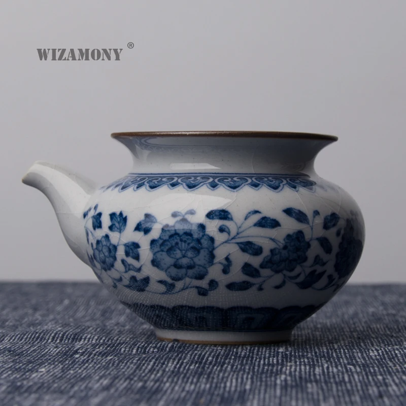 

Qianshan Qiucui Vintage Blue and White Porcelain Ceramic Tea Pot Cup Fair Cup Kung Fu Tea Set Kiln Baked Gracked Glaze Fair Sea