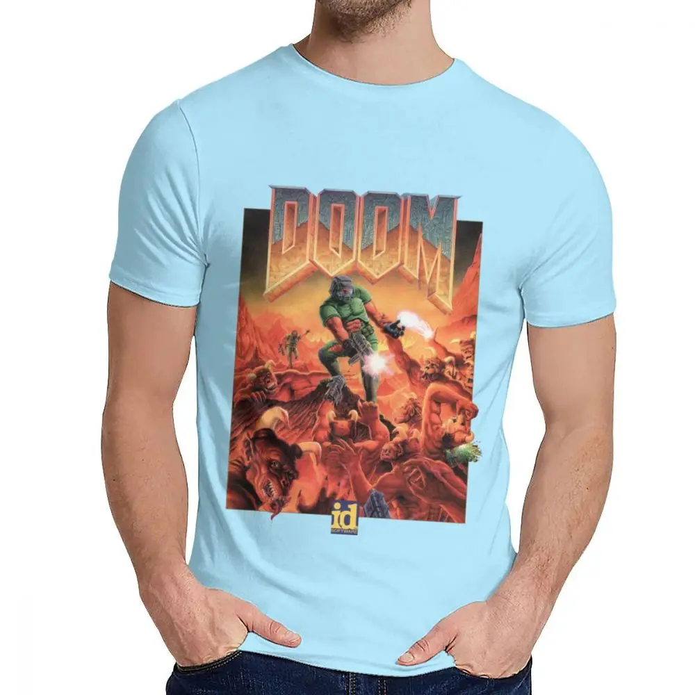 Picture Custom Doom II Hell On Earth 1994 T Shirt For Male Summer Cool Man Cotton T Shirt S-6XL - Цвет: Небесно-голубой