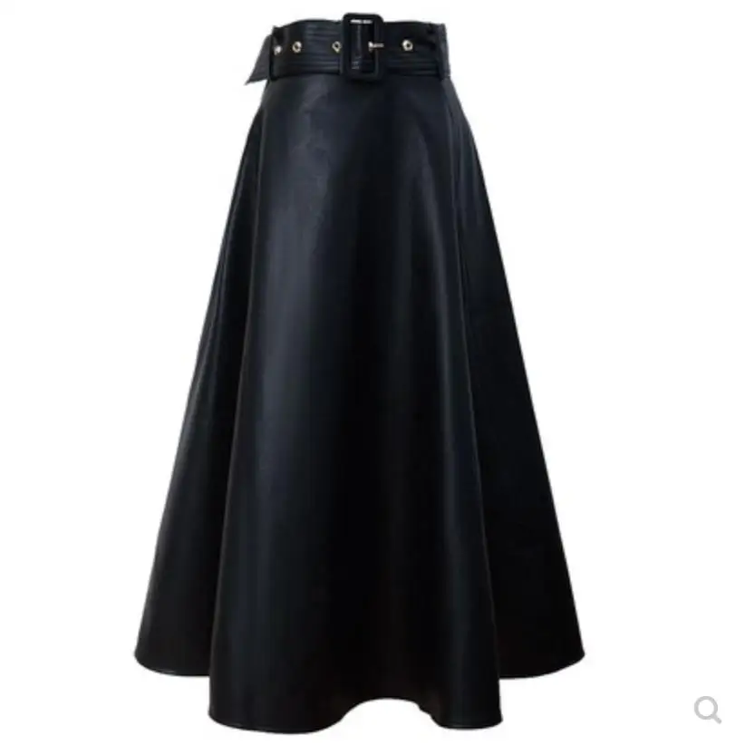 

New arrival fashion pu leather skirt women high waist slim a-line umbrella dress