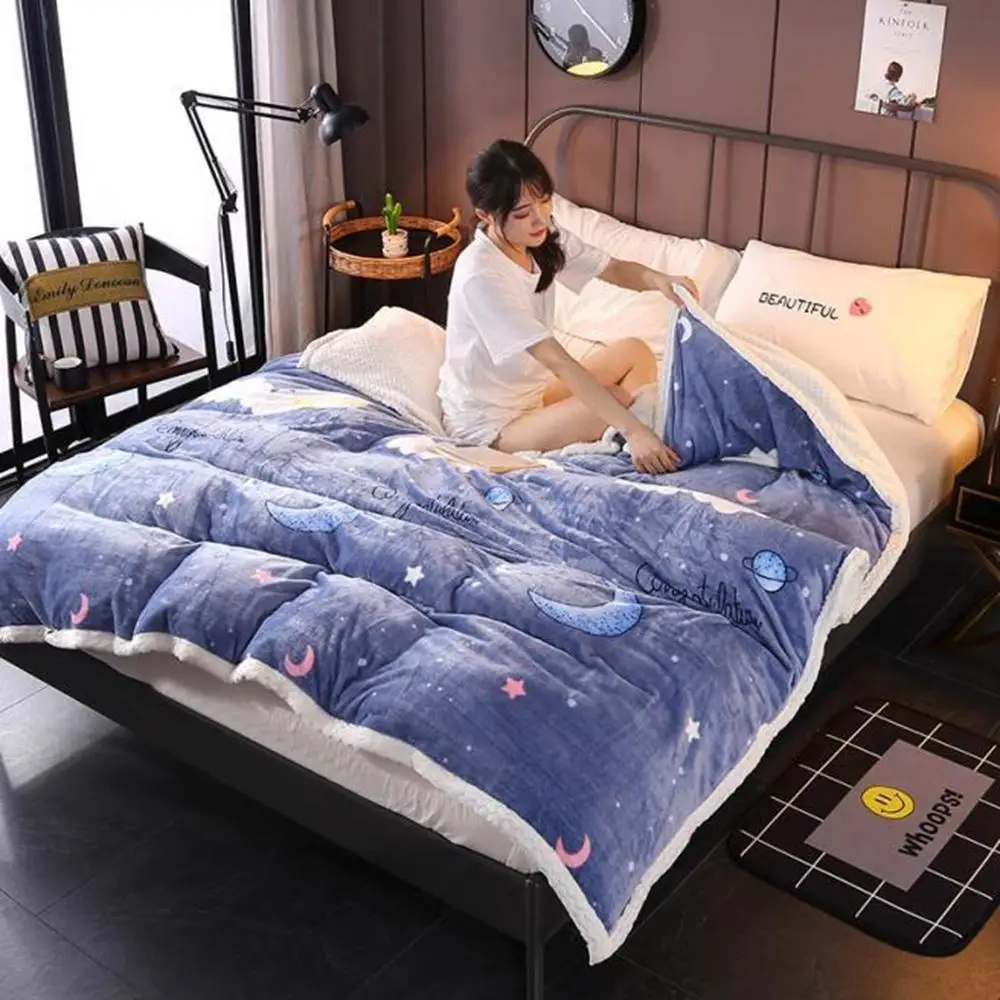 Зимнее мягкое теплое фланелевое одеяло с синей звездой 1 шт. коралловый флис