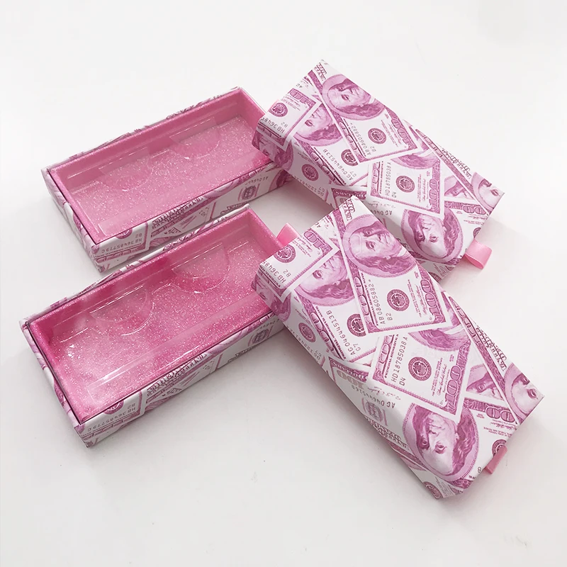

DHL Free Shipping 50pcs/lot Slide Box for 25mm 27mm Mink Eyelashes Pink Money Lashes Packaging