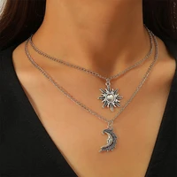 new fashion stars and moon retro alloy pendant multilayer jewelry necklaces sun moon combination jewelry couple gift