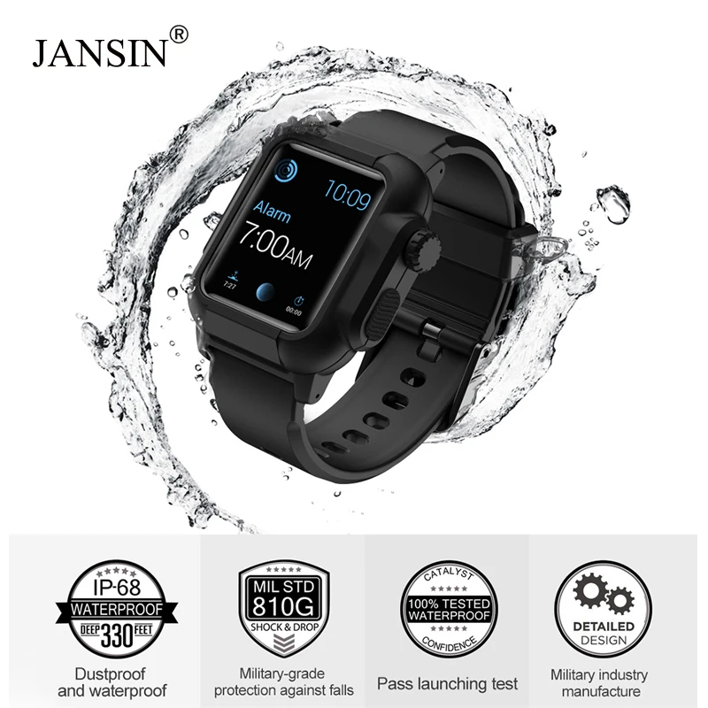 JANSIN светящийся спортивный ремешок для Apple Watch band 44 мм 42 водонепроницаемый чехол - Фото №1