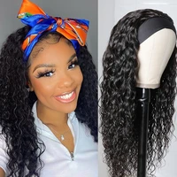 water wave headband wig human hair wigs for black women brazilian scarf wig no gel glueless remy curly human hair wigs