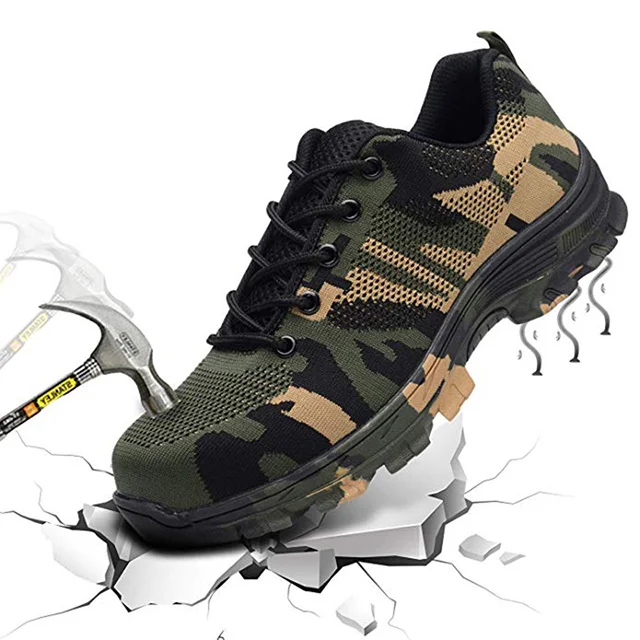 Camouflage green Камуфляжная обувь со стальным носком; Мужская Рабочая защитная обувь; дышащая Рабочая защитная обувь для мужчин; ботинки с защитой от проколов; неубиваемая обувь - Цвет: Camouflage green
