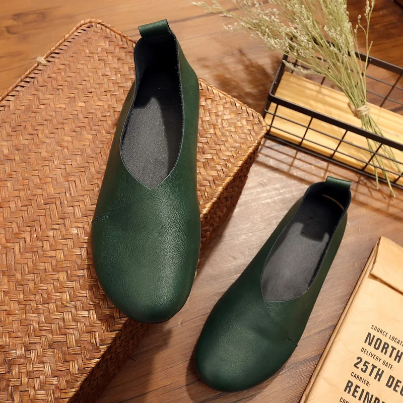 Балетки женские из мягкой ПУ кожи лоферы без застежки винтажные удобные