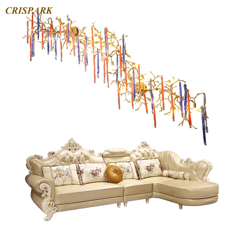 

Современная настенная лампа в виде ветвей, роскошное медное бра, креативный настенный светильник из цветного стекла для гостиной, фойе, спа...