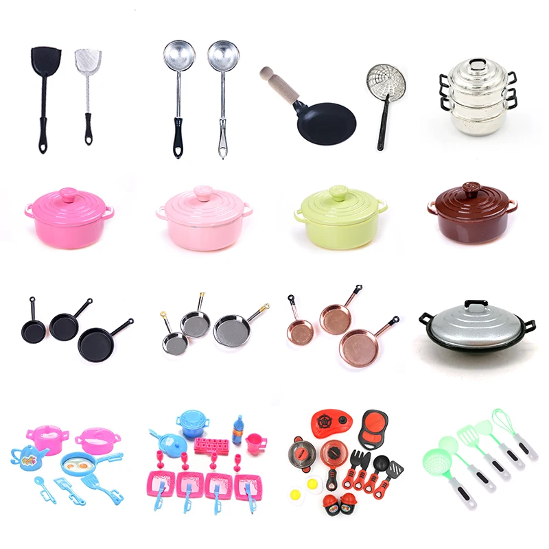 

Hot Dollhouse Miniature Kitchen Utensil Cooking Ware Play Kitchen Toy Mini Pot Boiler Pan With Lid Kettle Doll House Accessories