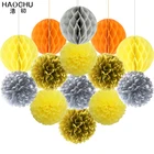 14 шт.компл. круглый мяч с бумажными сотами фонарь ткань помпонами Цветок для Одежда для свадьбы, дня рождения декорация рукоделие хобби расходные материалы