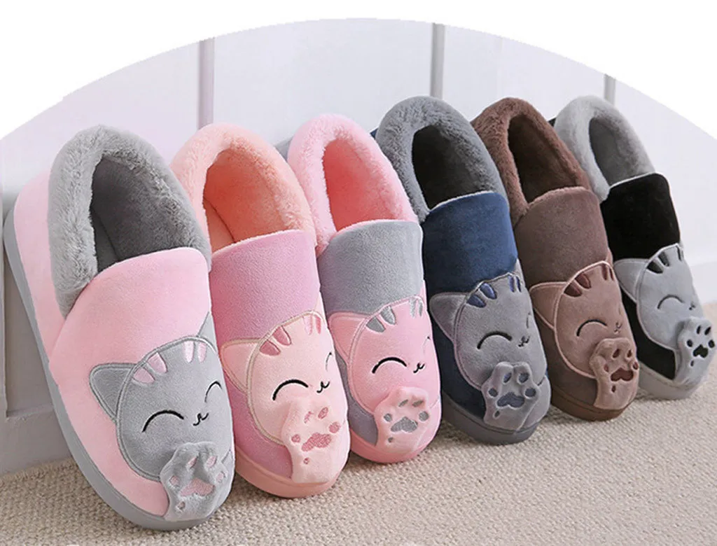 

Men Winter Home Slippers Cartoon Cat Non-slip Warm Indoors Bedroom Floor Shoes Chanclas #S11