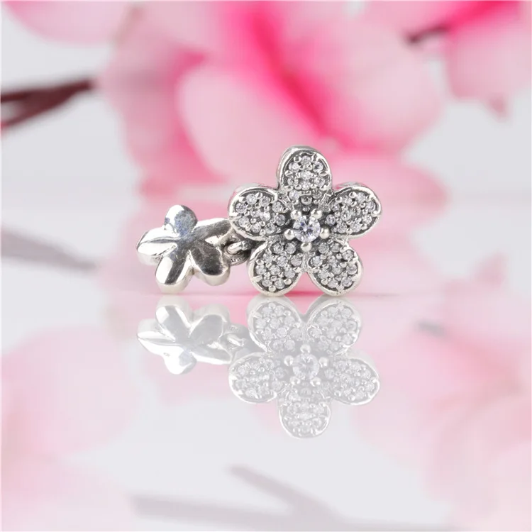 

DoDoFly Authentic S925 Sterling Silver Zircon Spring Flower Cherry Blossom Beads Fit Original Bracelets Women Jewelry Gift