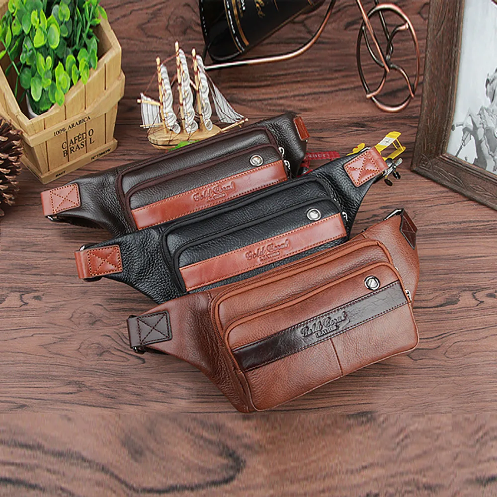 Мужские поясные сумки из натуральной кожи нагрудной мессенджер на ремне Сумочка