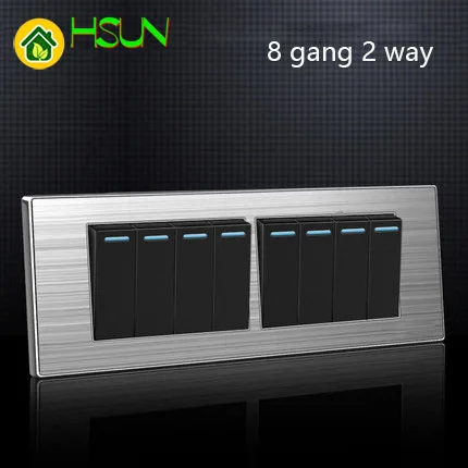 

8 Gang 2 Way Luxury Light Switch On / Off Wall Interruptor Stainless Steel Panel 197* 72mm